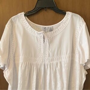 Caribbean Joe White Cotton Gauze Lace-Trim Bohemian Blouse